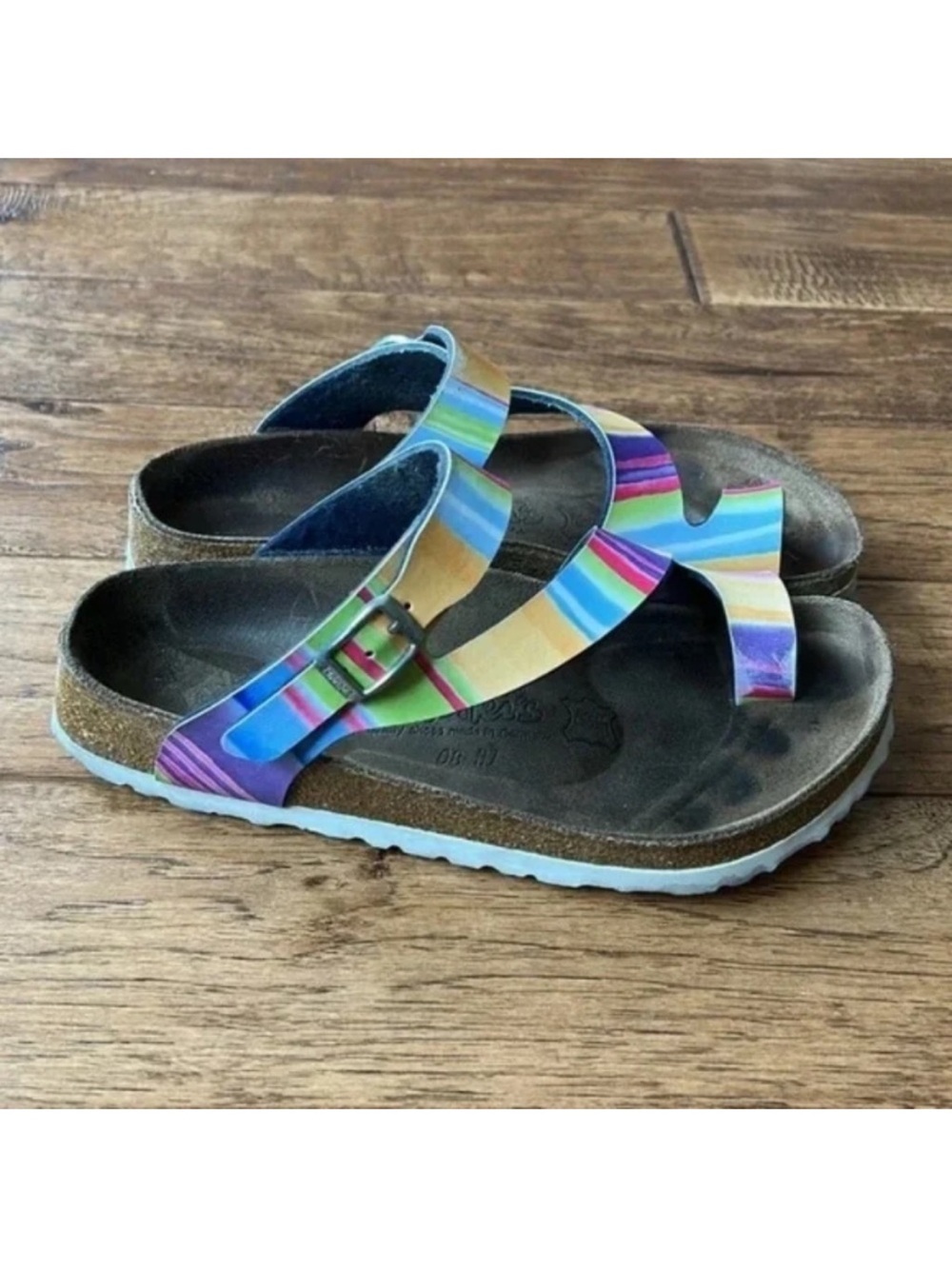 Birkenstock Birki’s Sandals Multicolor Rainbow Stripe Womens Size 5